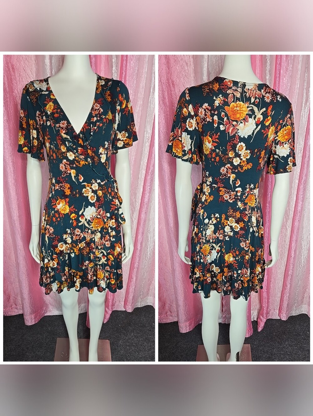 Altar’d State Floral Faux Wrap Romantic Ruffle Dress Size Medium